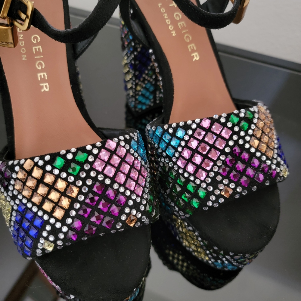 Kurt Geiger Brixton Women's Black Multi-Color Platform Heels Size 6 - Picture 4 of 12